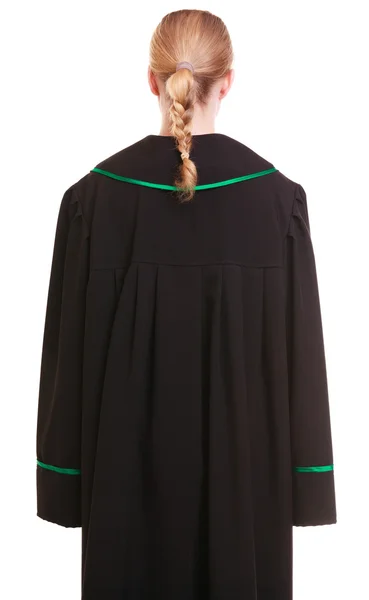 Rechtsanwältin im klassisch polierten schwarz-grünen Kleid Rückseite — Stockfoto