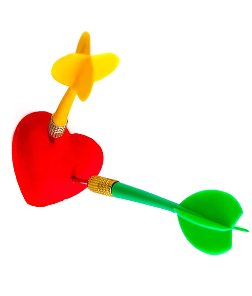 Valentines day. Red heart love symbol with two darts. Competition. — Stock Photo, Image