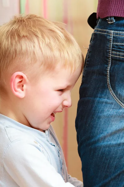 Childhood. Unhappy angry boy kid son and mother having conflict. — Stock Photo, Image