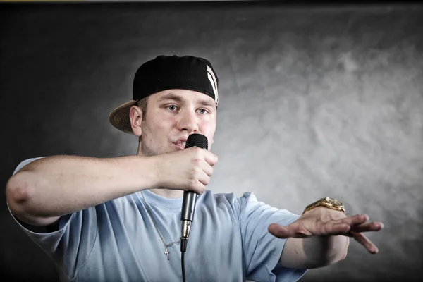 Rap singer man with microphone — Stock Photo, Image