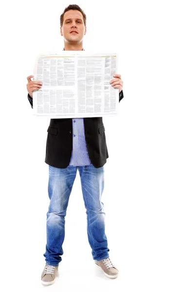Empresario leyendo un periódico aislado — Foto de Stock