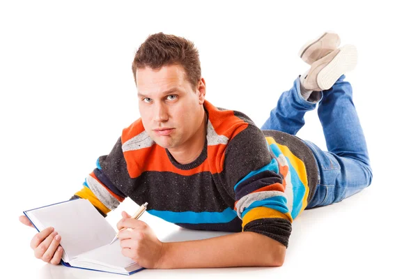Tired college student preparing hard work for exam — Stock Photo, Image