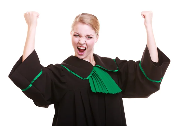 身穿黑色经典波兰绿色礼服的年轻女律师律师 — 图库照片