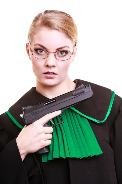 Nőt ügyvéd ügyvéd a lengyel pisztoly fekete zöld ruha — Stock Fotó