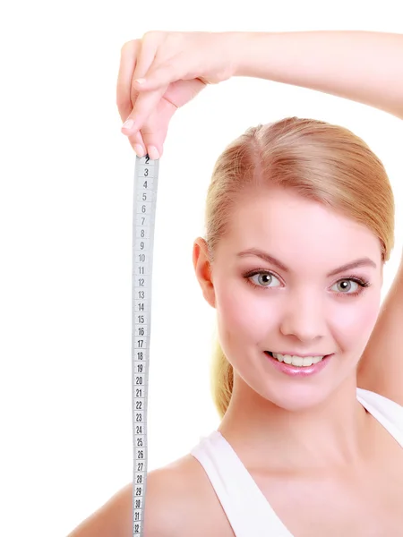 Fitness girl with measure tape isolated — Stock Photo, Image