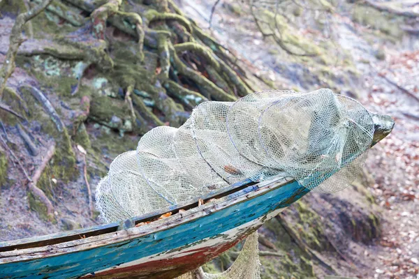 Matériel de pêche. Gros plan de filet résille blanc extérieur — Photo