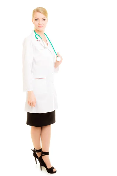 Woman doctor in lab coat with stethoscope. Medical Stock Image