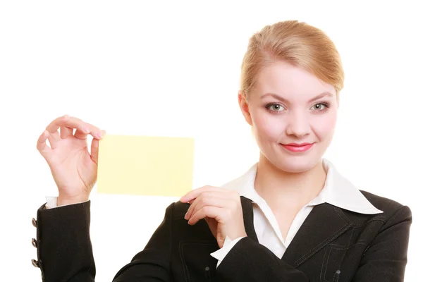 Businesswoman holding blank copy space card — Stock Photo, Image