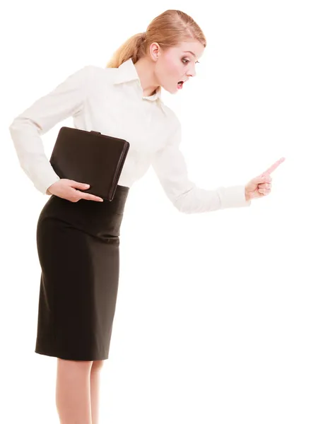 Wütende Geschäftsfrau Lehrerin schüttelt den Finger — Stockfoto