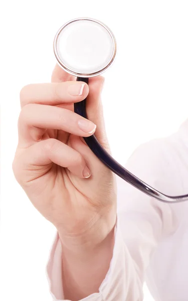 Medicinsk. stetoskop i kvinnlig hand av läkare — Stockfoto
