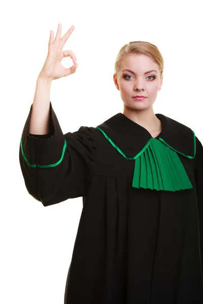 Woman lawyer in polish gown showing ok okay. — Stock Photo, Image