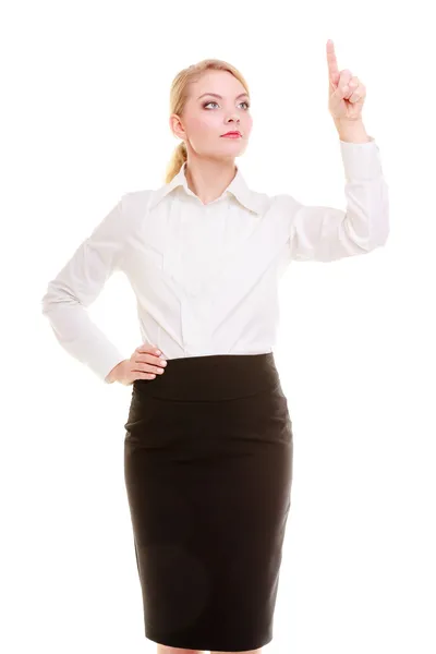 Affärskvinna pekar på kopia utrymme — Stockfoto