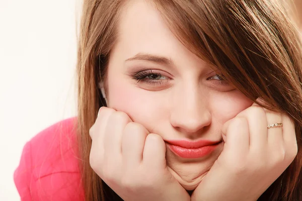 Cara de mujer cansada chica aburrida estudiante universitaria —  Fotos de Stock