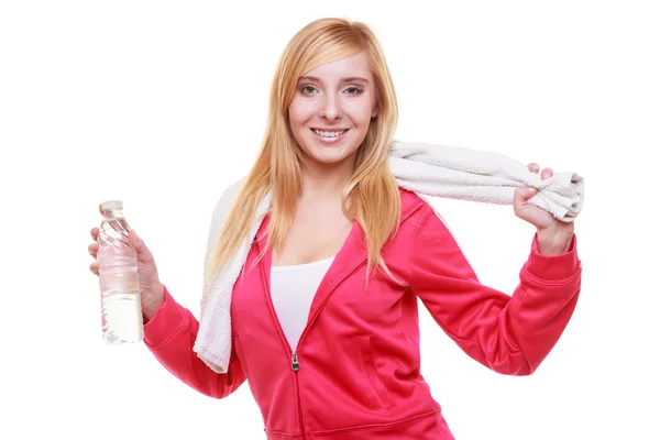 Fitness sport girl with towel and water — Stock Photo, Image