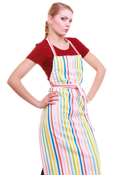 Young housewife or barista wearing kitchen apron — Stock Photo, Image