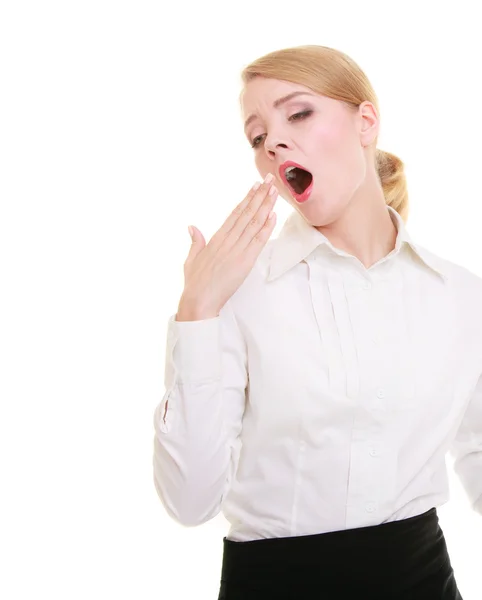 Mulher de negócios sobrecarregada bocejando — Fotografia de Stock