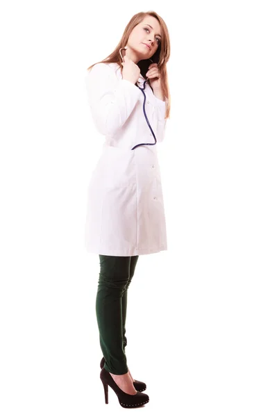 Woman doctor in lab coat with stethoscope — Stock Photo, Image