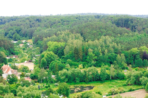 Vista aérea de torre de edifícios de floresta e distrito gdansk — Fotografia de Stock
