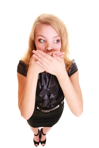 Woman surprised buisnesswoman covers her mouth — Stock Photo, Image