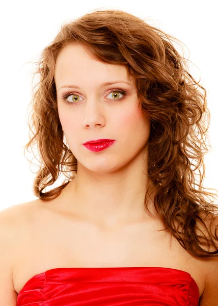 美しさの茶色の長い巻き毛の肖像若い女性 — ストック写真