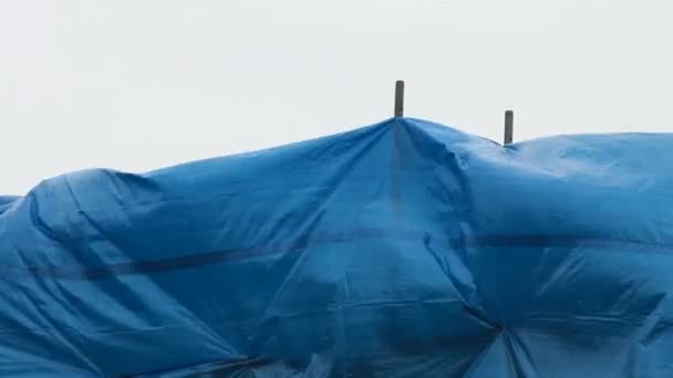 Blue plastic sheet on the wind — Stock Video