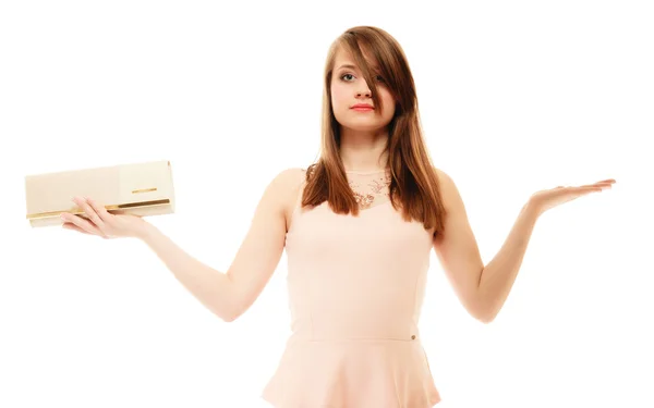 Portrait of girl with handbag and copy space — Stock Photo, Image