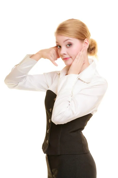 Orolig affärskvinna att göra kalla mig gest — Stockfoto