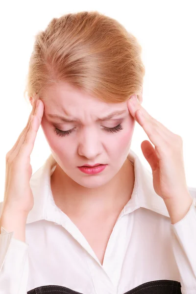 Žena trpící bolesti hlavy — Stock fotografie