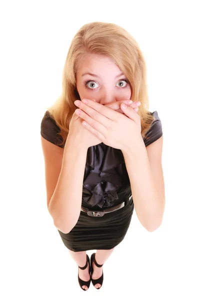 Buisnesswoman covers her mouth isolated — Stock Photo, Image