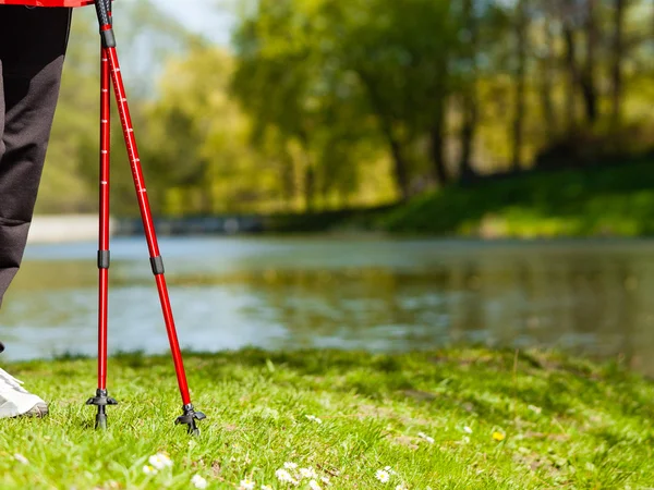 Red sticks on grass in park — Stock Photo, Image