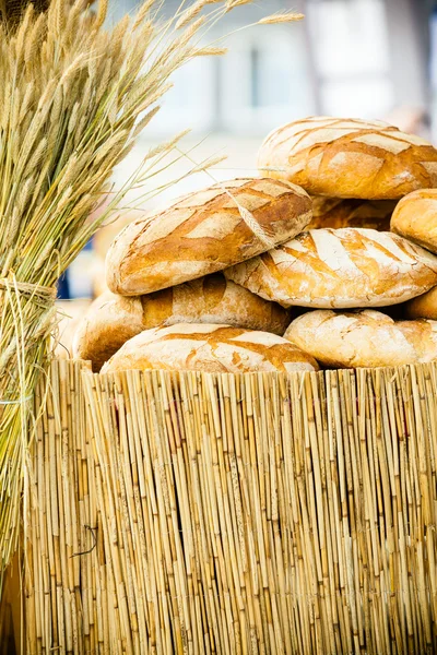 Birçok kahverengi rustik taze çavdar ekmeği — Stok fotoğraf