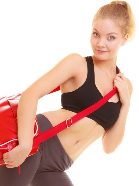 Fitness sportig tjej i sportkläder med gym väska — Stockfoto
