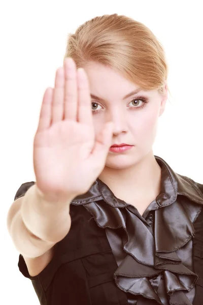 Femme d'affaires montrant signe stop main geste — Photo