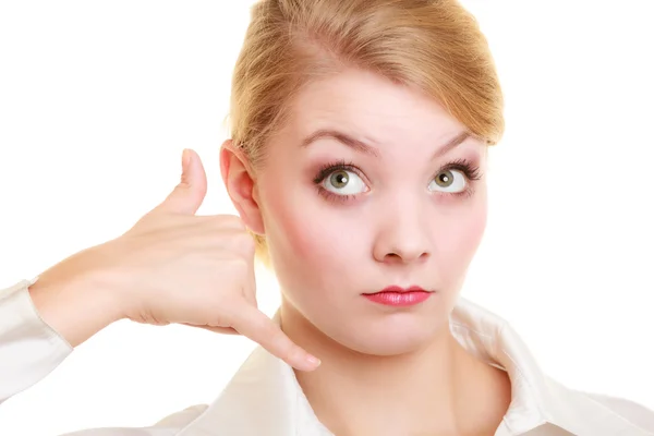 Surprised businesswoman making call me gesture — Stock Photo, Image