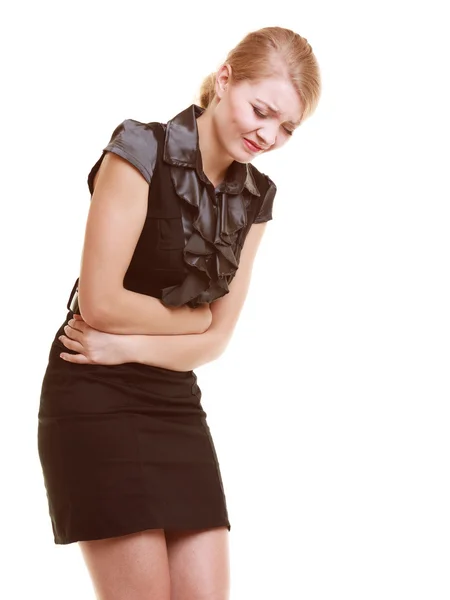 Mujer sufriendo de dolor de estómago. — Foto de Stock