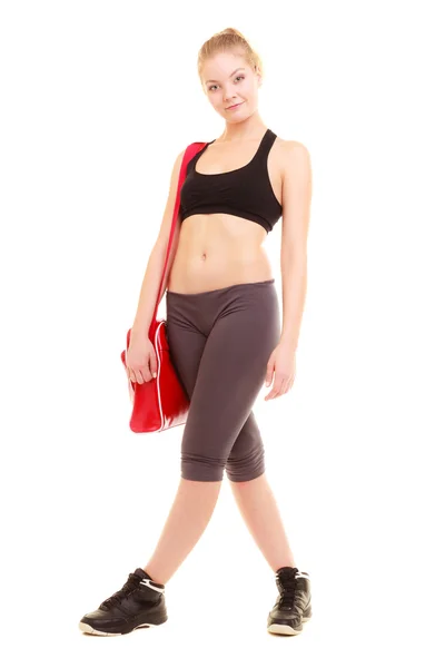 Chica de fitness en ropa deportiva con bolsa de gimnasio —  Fotos de Stock