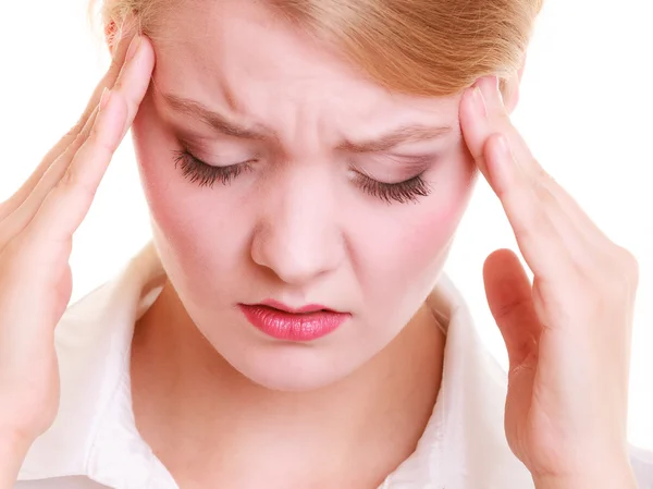 Kadın baş ağrısı muzdarip — Stok fotoğraf