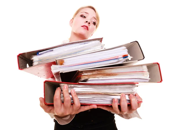 Busy businesswoman carrying stack of folders — Stock Photo, Image