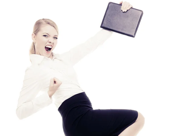 Mujer de negocios con éxito gesto de la mano — Foto de Stock