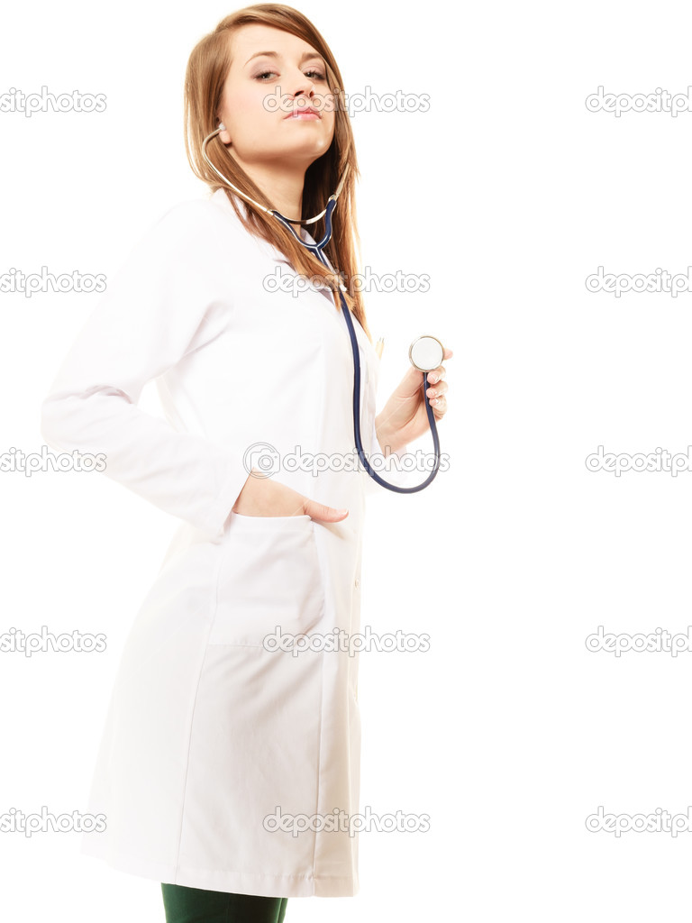 Woman in lab coat Stock Photo by ©Voyagerix 50617685