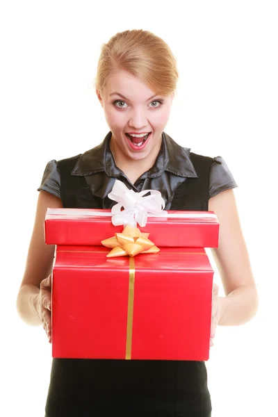 Menina com caixas de presente — Fotografia de Stock