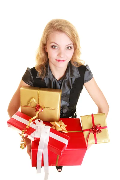 Chica con cajas de regalo — Foto de Stock