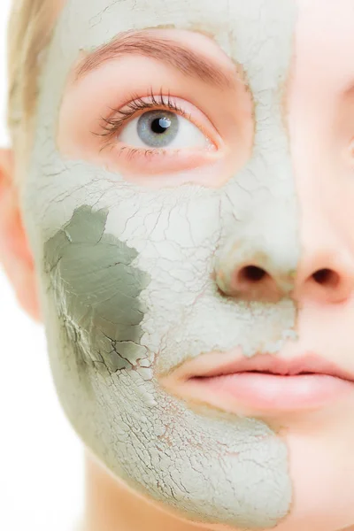 Woman in clay mud mask on face — Stock Photo, Image