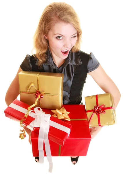 Holidays love happiness concept - girl with gift boxes — Stock Photo, Image