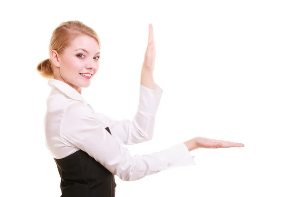 Ad. Businesswoman showing blank copy space Stock Image