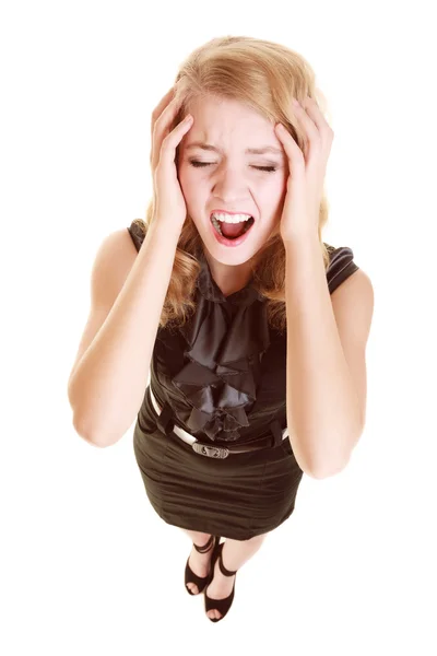 Geschäftsfrau mit Kopfschmerzen Kopfschmerzen schreit — Stockfoto