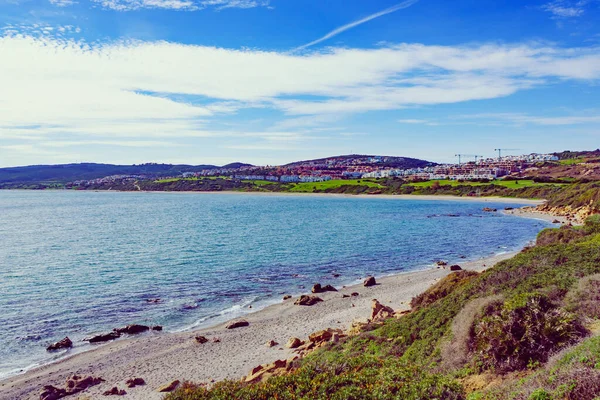 해변은 스페인어 풍경이다 스페인의 안달루시아의 코스타델 Costa Del Sol 이루어 — 스톡 사진