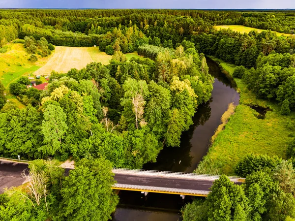 Luchtfoto Groen Bos Rivier Brda Kano Parcours Tuchola Nationaal Park — Stockfoto