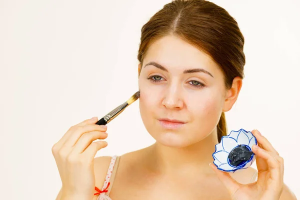 Woman Being Applying Clay Carbo Detox Mask Her Face Female — Stock Photo, Image