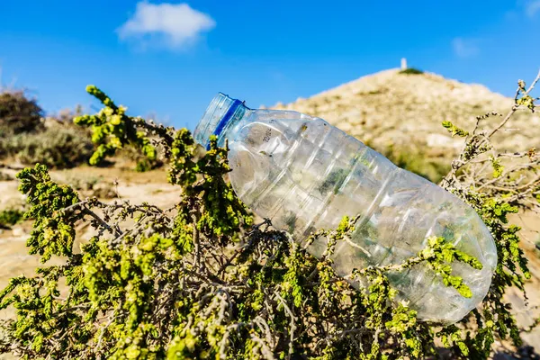 プラスチック製の空の水ボトル自然の上に放棄された 環境汚染地球環境問題 地球生態学 — ストック写真